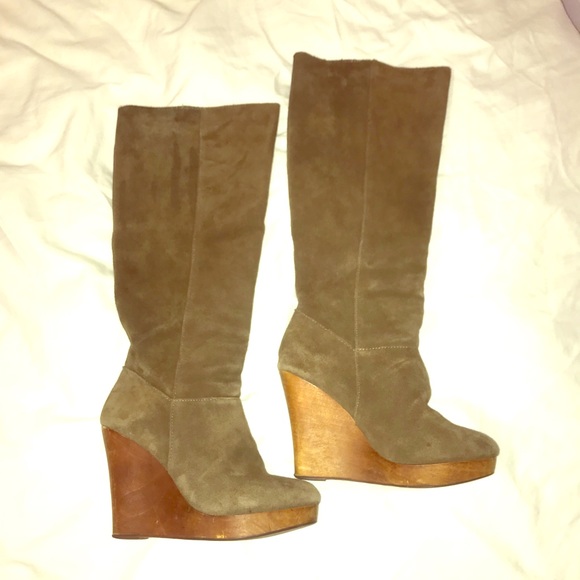 Urban Outfitters Shoes - 👢Suede Tan Wooden Wedge Knee High Boots👢
